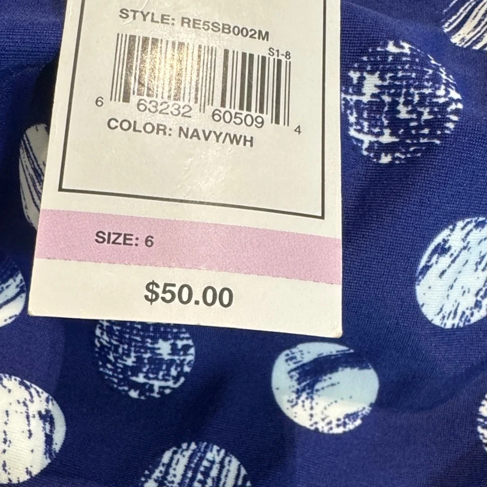 Relativity Navy Polka Dot Designed Swim Top with Striped Trim Size 6